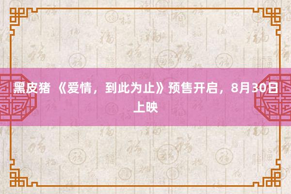 黑皮猪 《爱情，到此为止》预售开启，8月30日上映